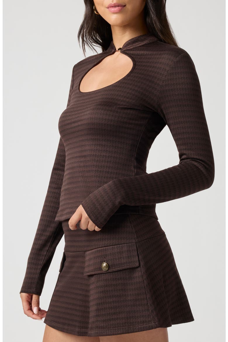 Keyhole Cutout Knit Top, Alternate, color, BRN HOUNDSTOOTH