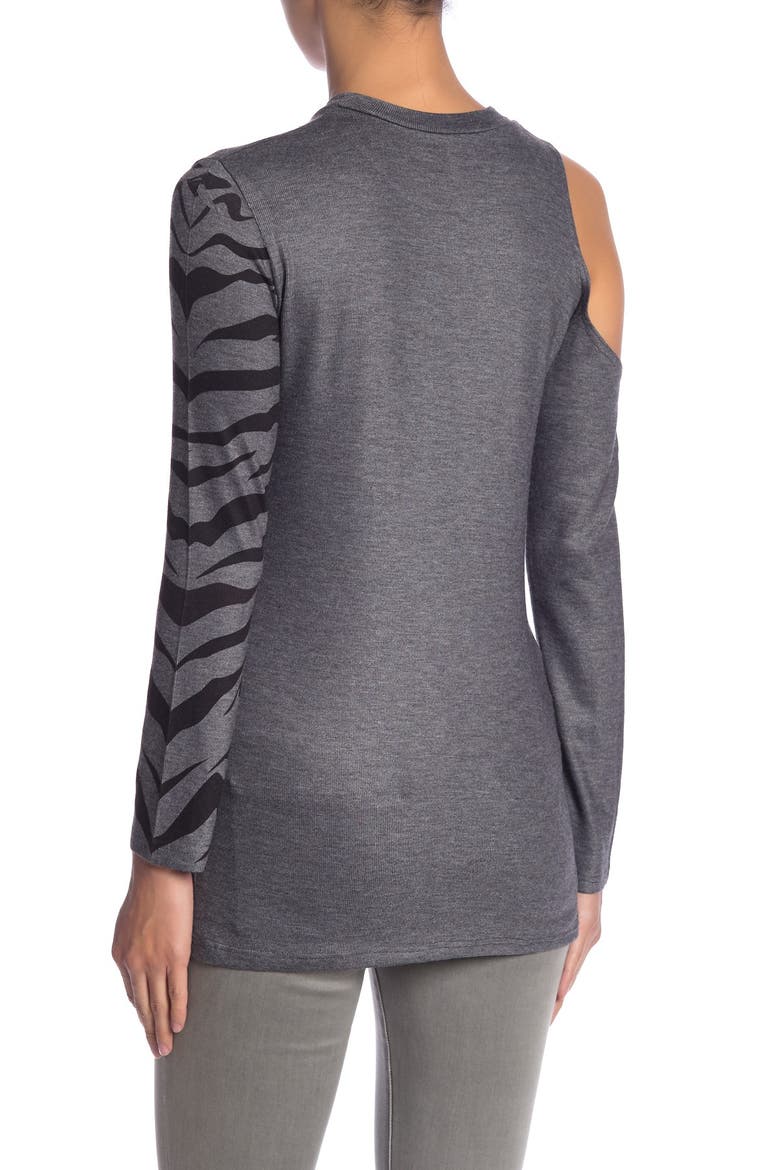 One Shoulder Cutout Sweater, Alternate, color, CHARCOAL ANGRY TIGER