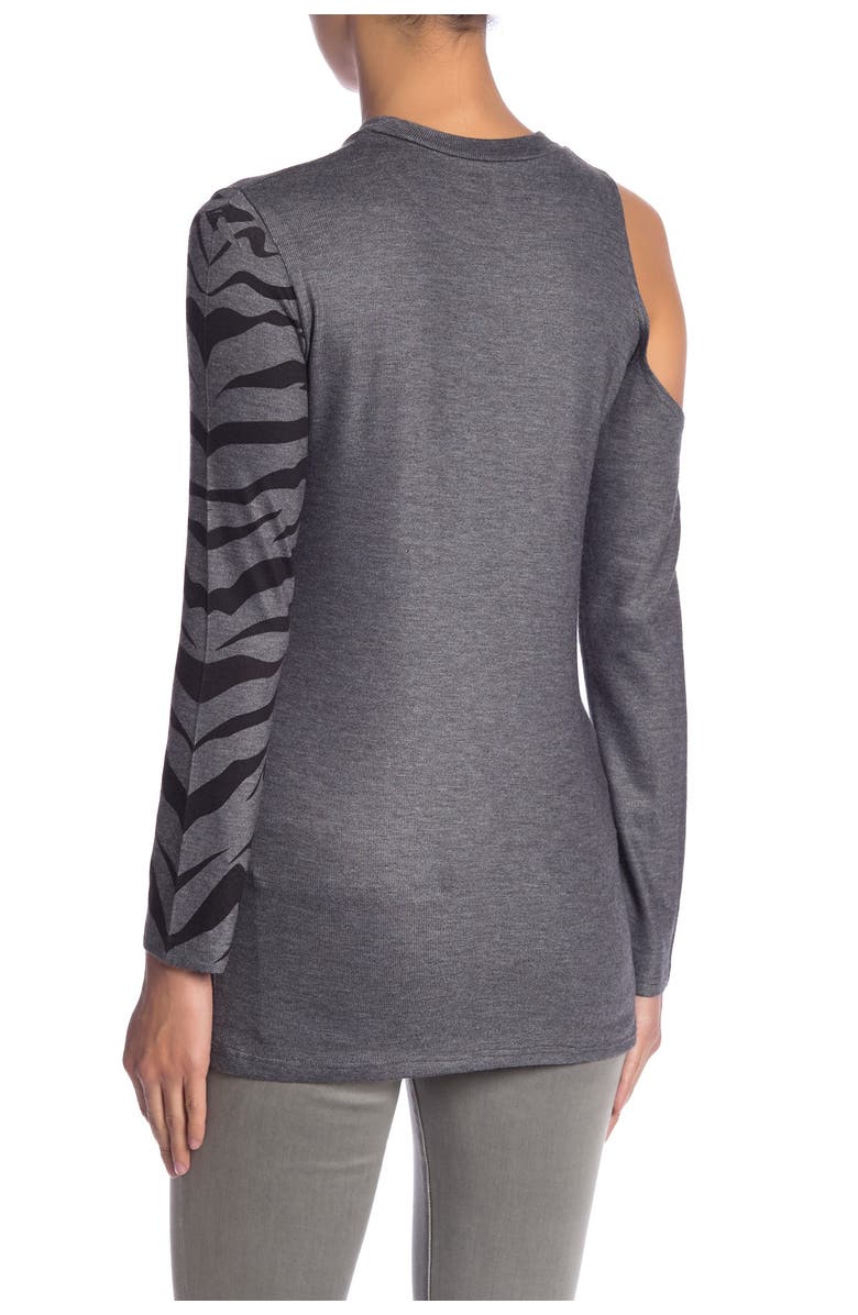 GO COUTURE One Shoulder Cutout Sweater, Alternate, color, Charcoal Angry Tiger