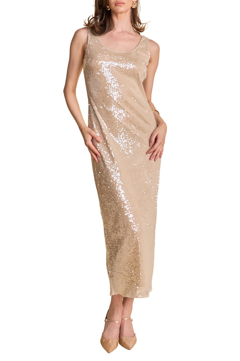 Sequin Sleeveless Maxi Dress, Main, color, BEIGE