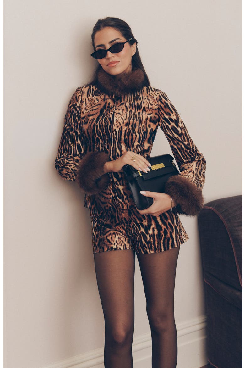 x Rose Lola Naomi Faux Fur Trim Jacket, Alternate, color, LEOPARD