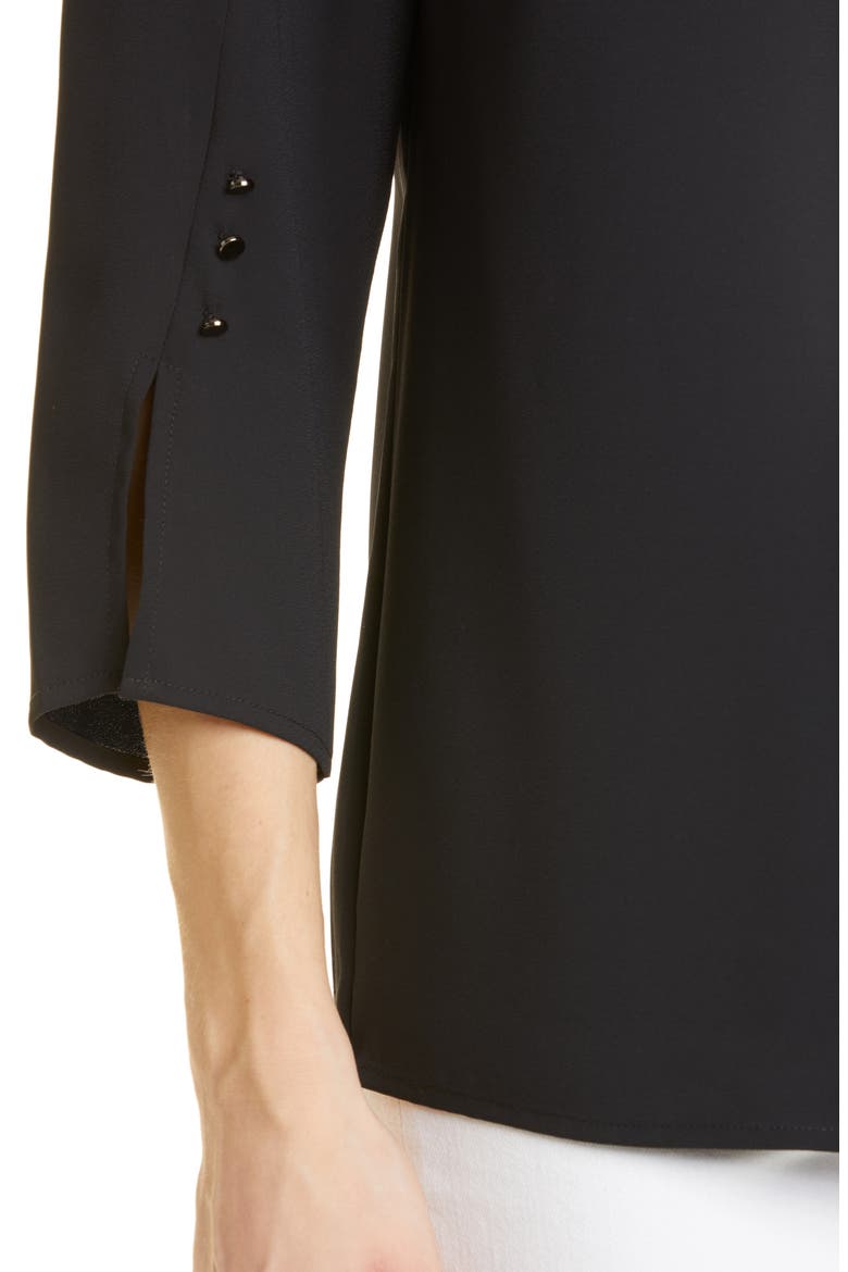 Contrast Tie V-Neck Crepe de Chine Blouse, Alternate, color, BLACK/ WHITE