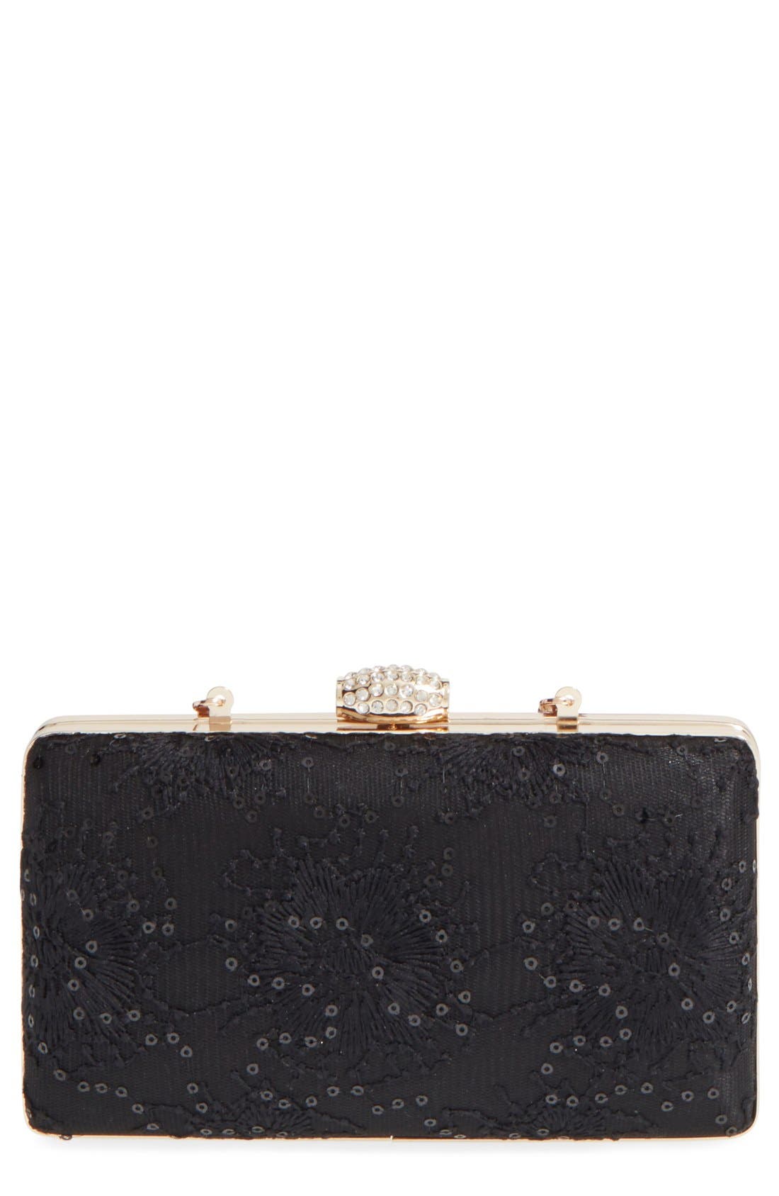 'Noelle' Lace Clutch, Main, color, BLACK