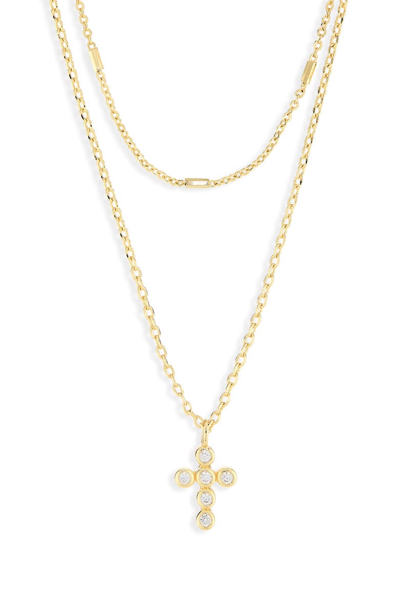 Layered Mini Cross Pendant Necklace, Alternate, color, GOLD