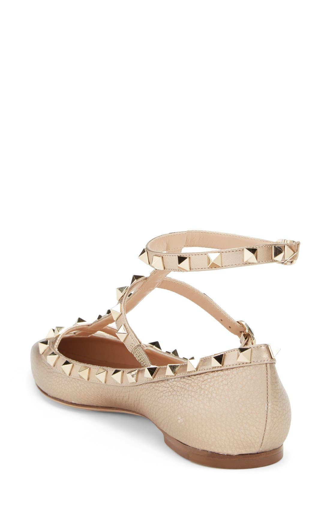 Valentino Garavani 'Rockstud' T-Strap Ballerina Flat, Alternate, color, 