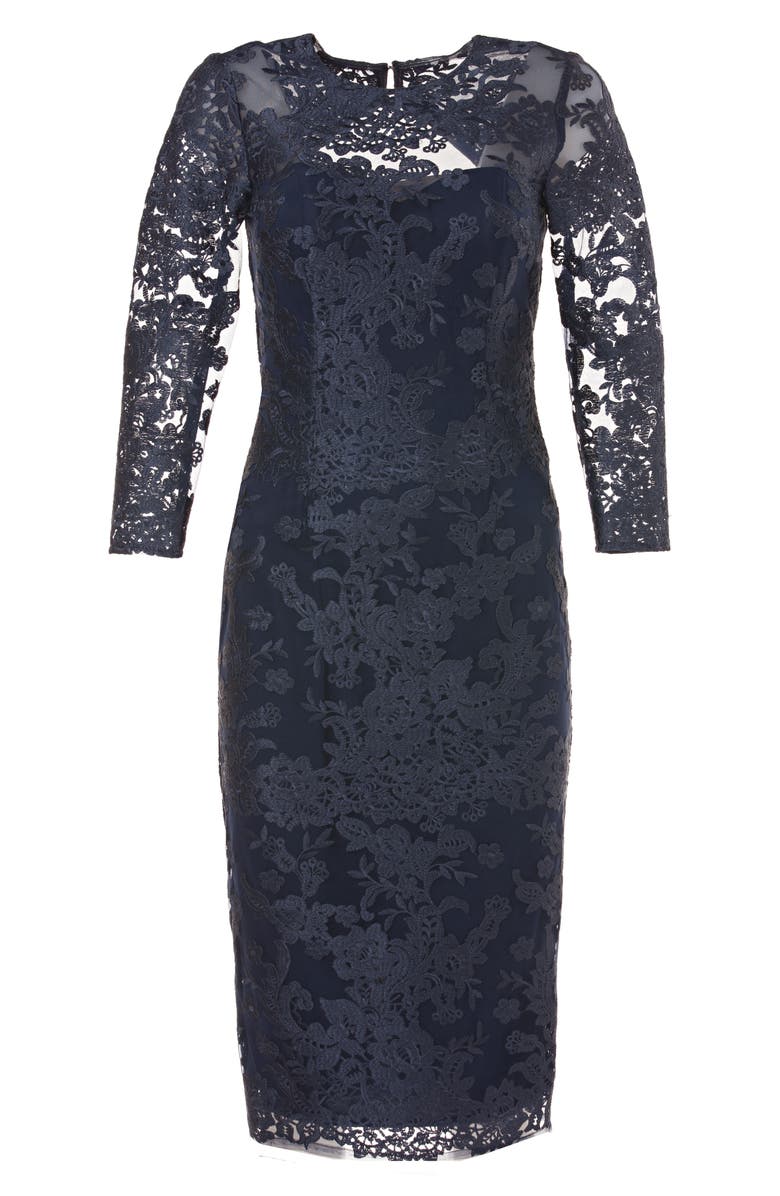 JS Collections Embroidered Lace Sheath Dress, Alternate, color,