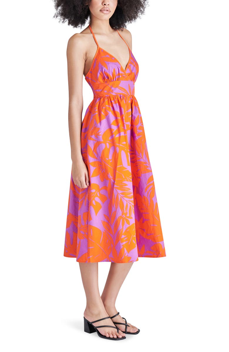 Steve Madden Denise Palm Print Halter Midi Dress, Alternate, color, 