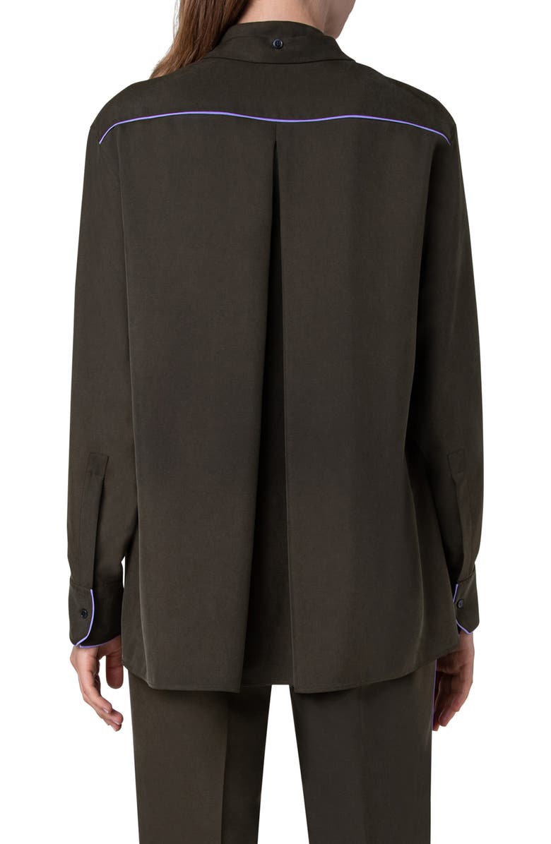 Akris Contrast Piping Silk Crepe Button-Up Shirt, Alternate, color,