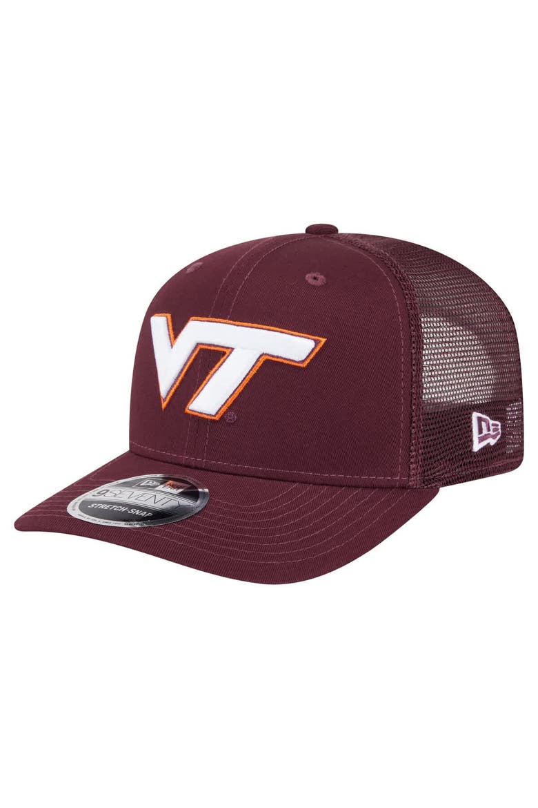 Men's New Era Maroon Virginia Tech Hokies Primary 9SEVENTY Trucker Stretch-Snap Hat, Main, color, Maroon