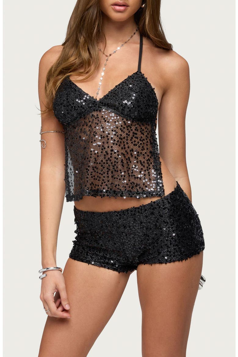 Annael Sequin Halter Top, Main, color, BLACK