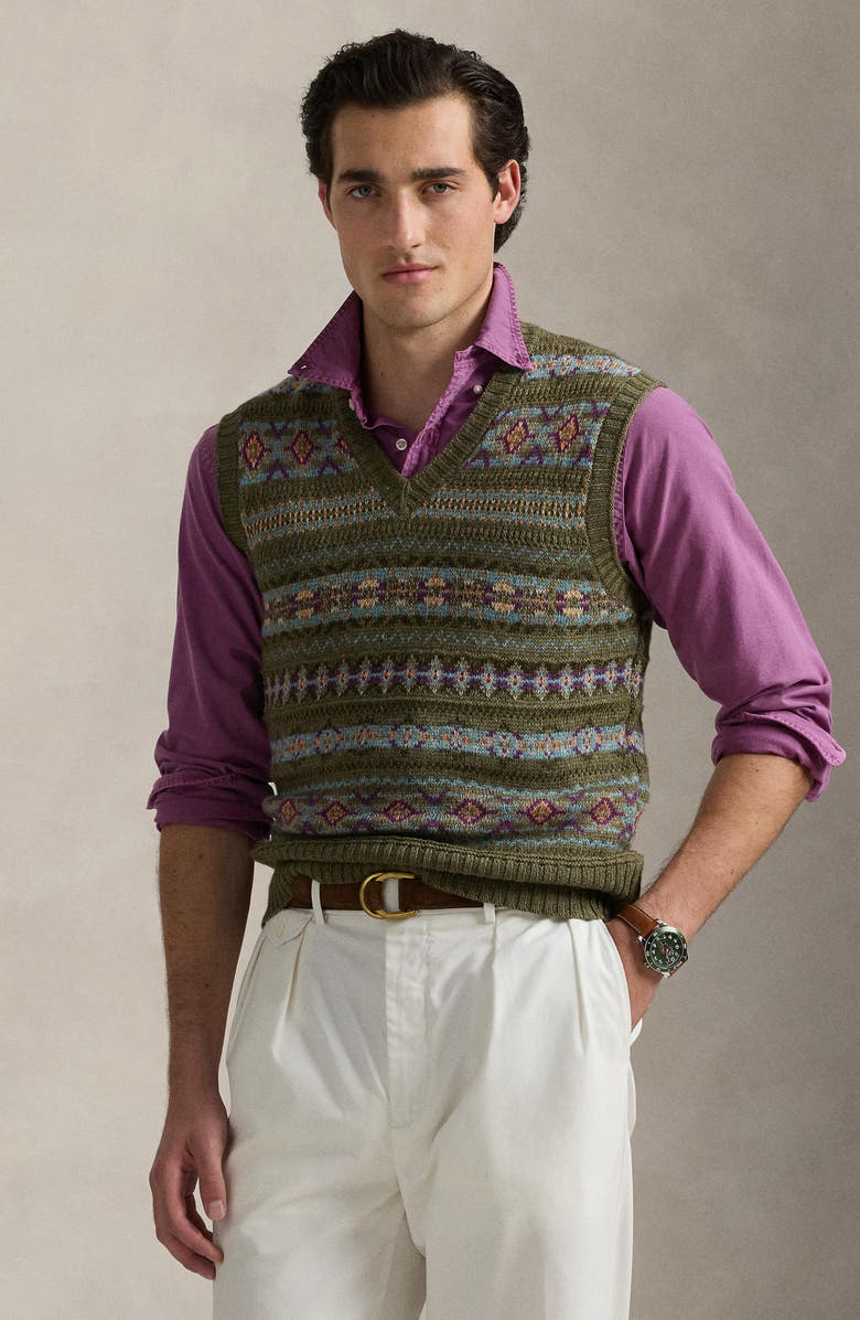 Polo Ralph Lauren Fair Isle Linen, Wool & Cotton Sweater Vest, Alternate, color, 