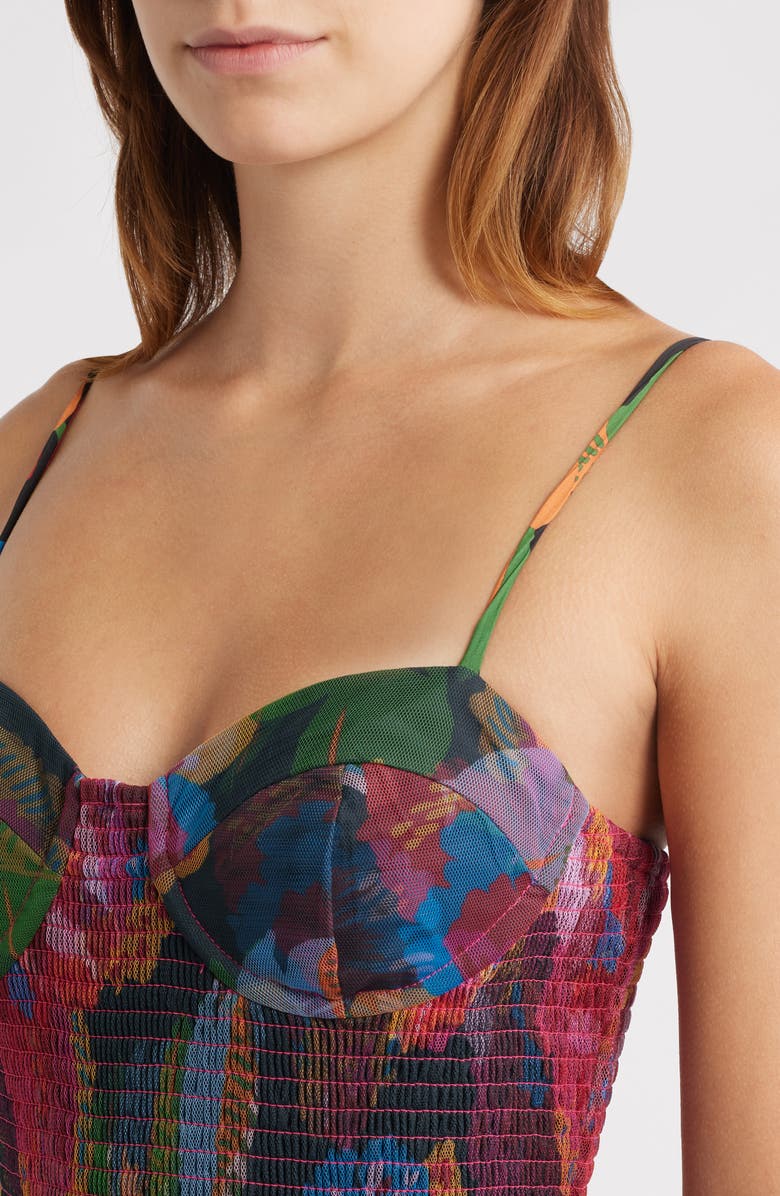 Hutch Smocked Tulle Gown, Alternate, color, Black Floral