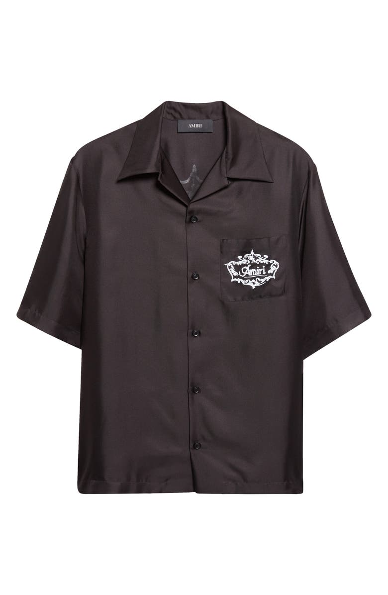 AMIRI Chateau Amiri Crest Silk Camp Shirt, Main, color, Black
