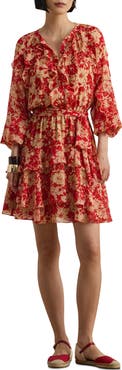 Lauren Ralph Lauren Print Ruffle Trim Georgette Tiered Dress