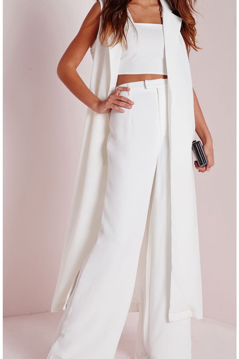 High Waist Wide Leg Crepe Trousers, Alternate, color, WHITE
