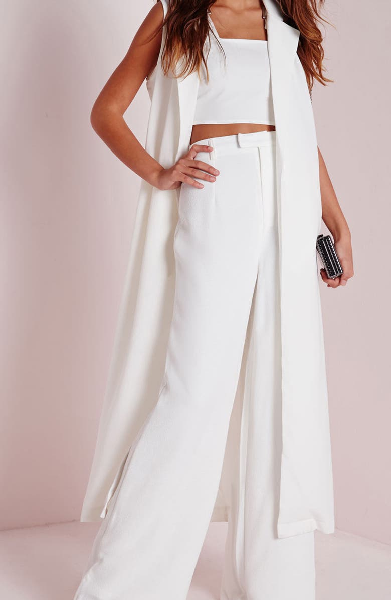 Missguided High Waist Wide Leg Crepe Trousers, Alternate, color, 