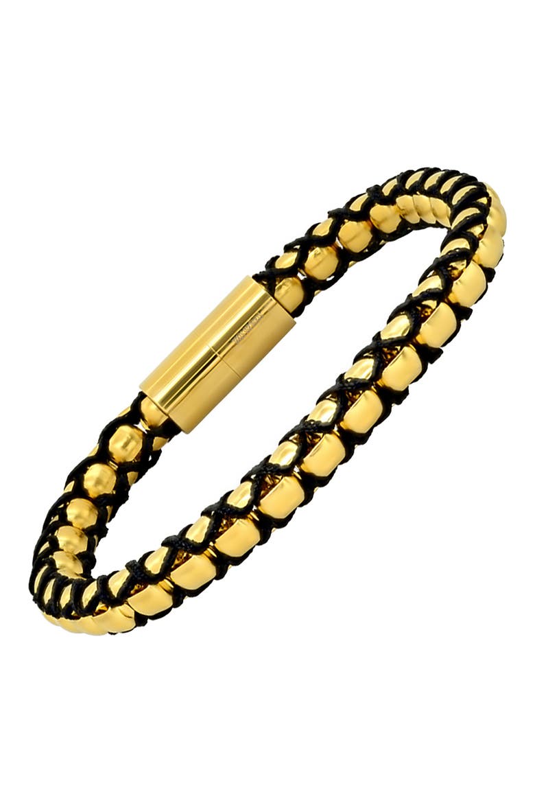 Mens' 18K Gold Plate Stainless Steel Woven Chain Bracelet, Alternate, color, GOLD/ BLACK