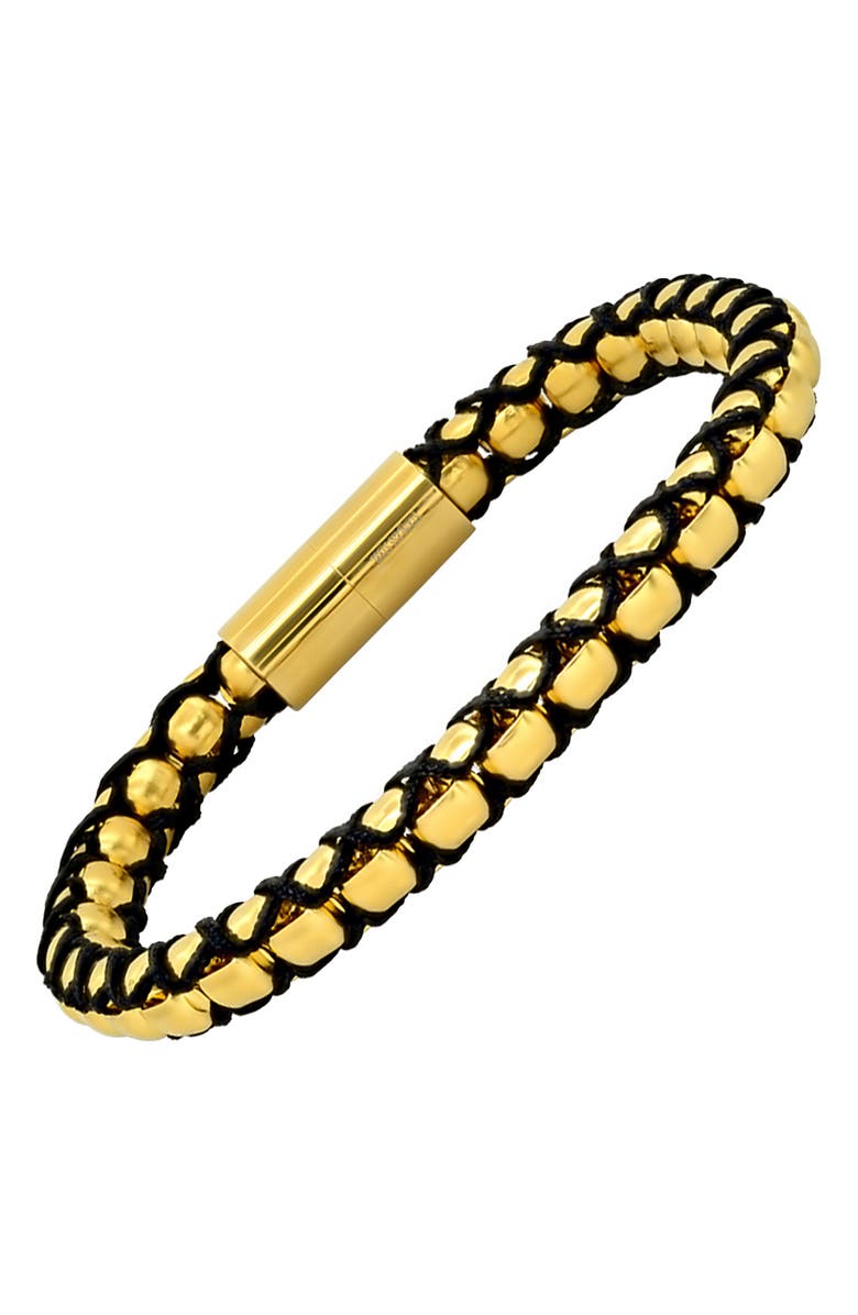 HMY JEWELRY Mens' 18K Gold Plate Stainless Steel Woven Chain Bracelet, Alternate, color, Gold/ Black
