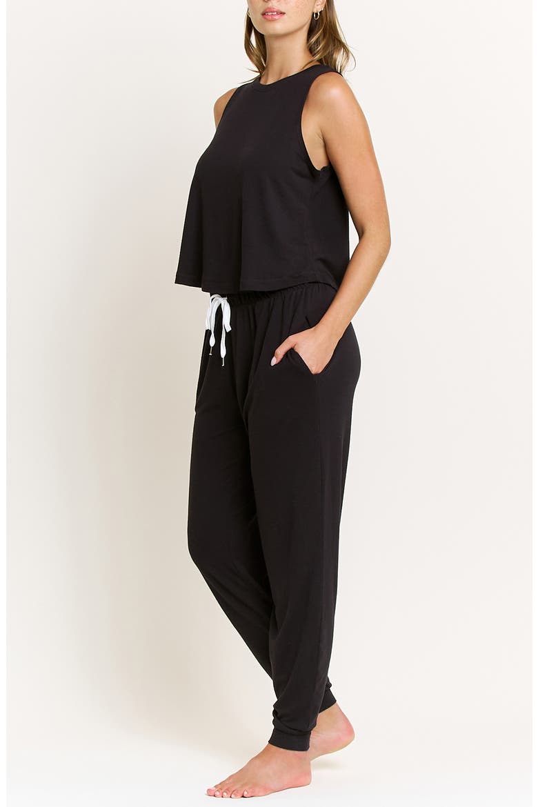 Star Seeker Brushed Jersey Tank & Pant Pajamas, Alternate, color, BLACK