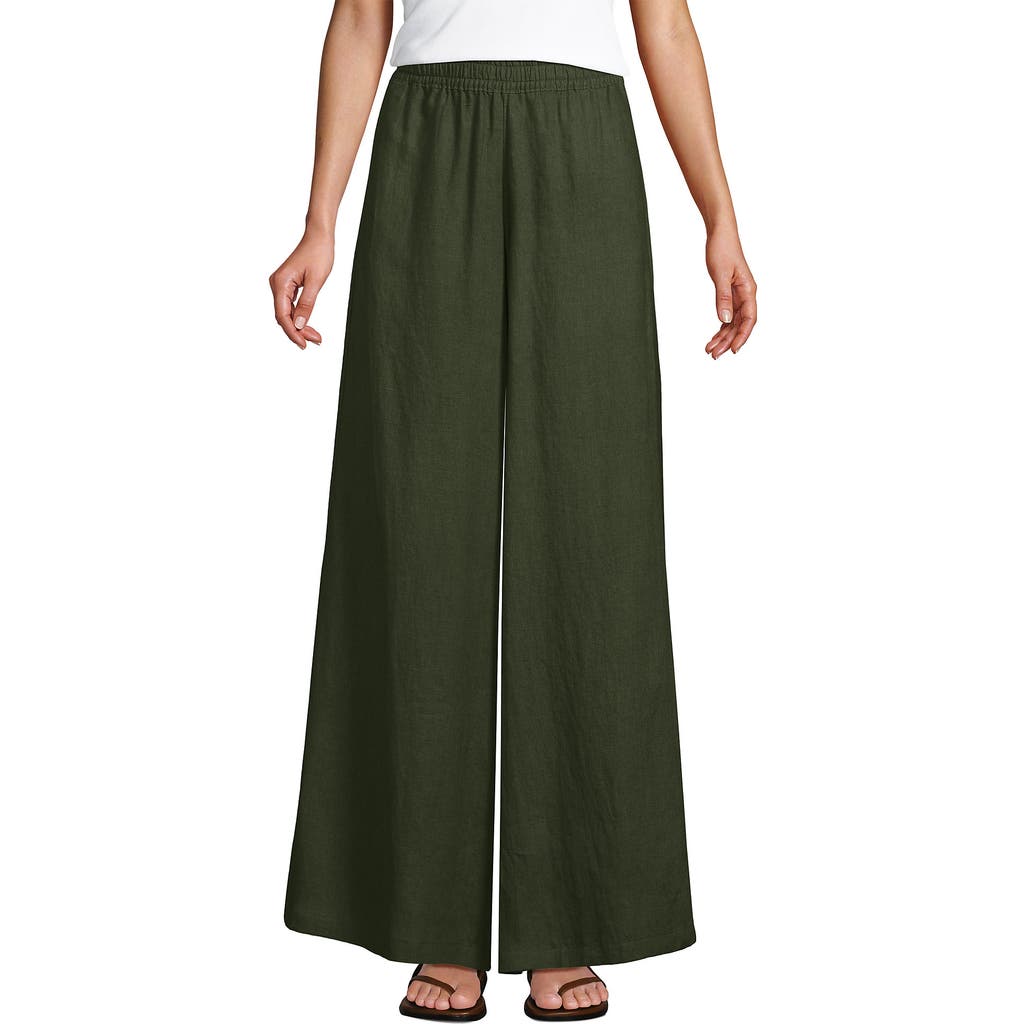 Lands' End Linen High Rise Palazzo Pants In Washed Moss