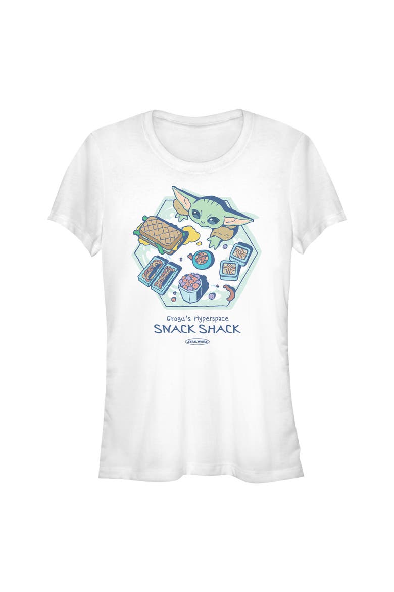 Junior's Star Wars The Mandalorian and Grogu The Child Hyperspace Snack Shack  Graphic T-Shirt, Main, color, White