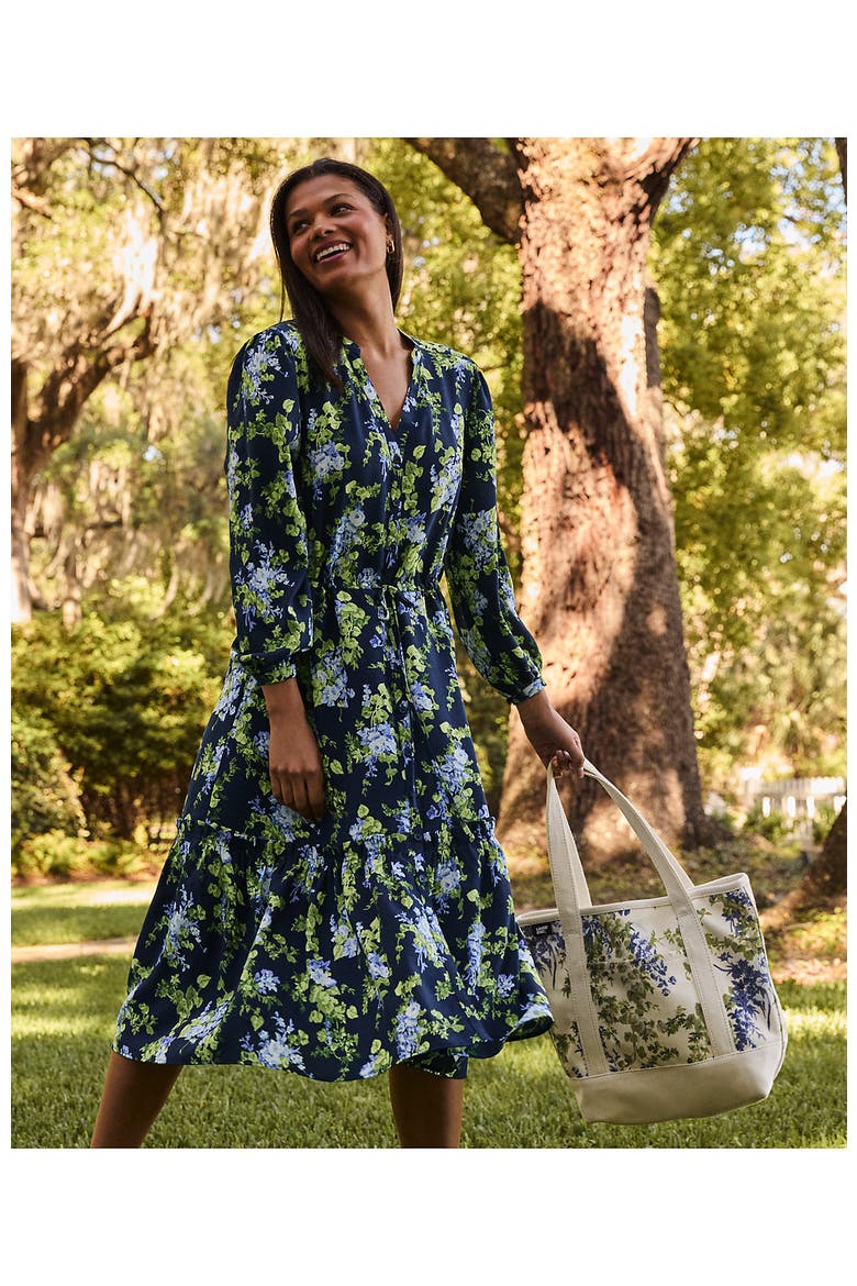 Bracelet Button Front Midi Dress, Alternate, color, Deep Sea/Blue Blooms