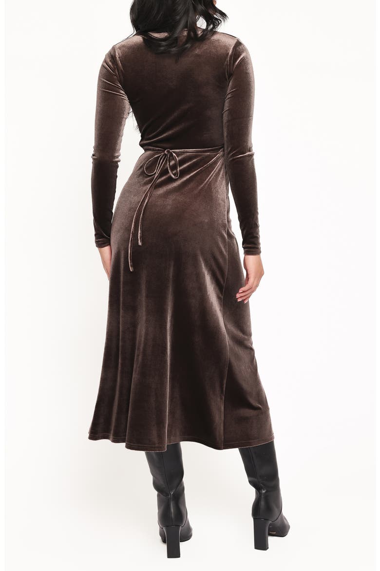 Darby Long Sleeve Velvet Midi Wrap Dress, Alternate, color, DARK BROWN