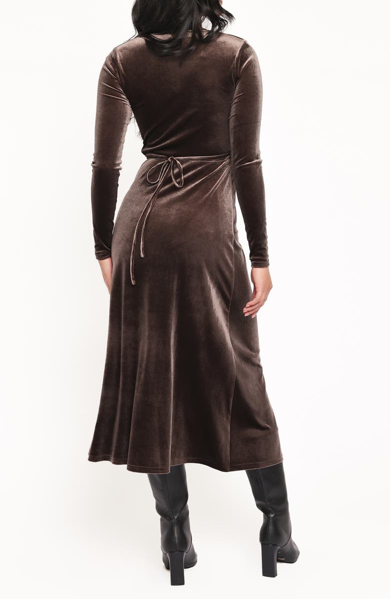 Petal & Pup Darby Long Sleeve Velvet Midi Wrap Dress, Alternate, color, Dark Brown