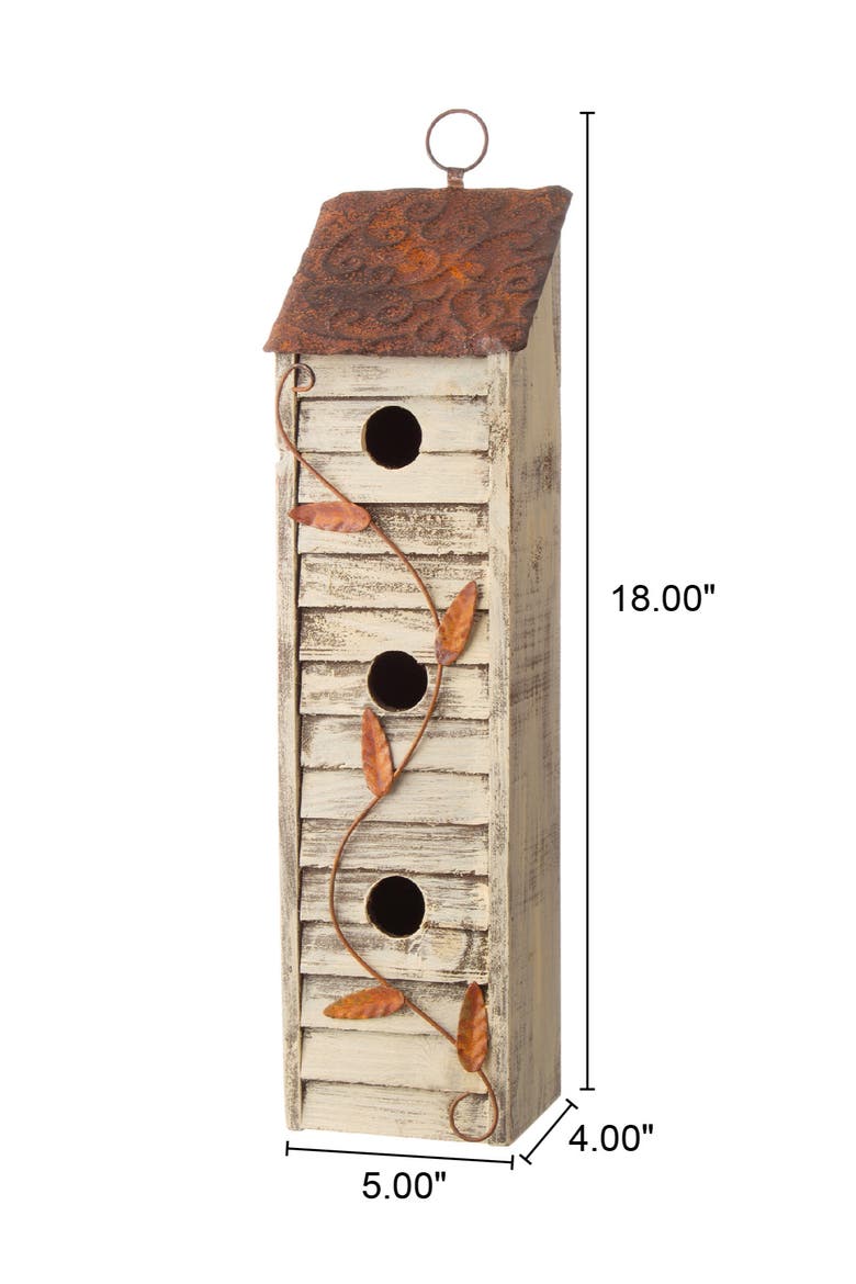 18"H Hanging Distressed Solid Wood 3-Tier Window Shutters Birdhouse, Alternate, color, White