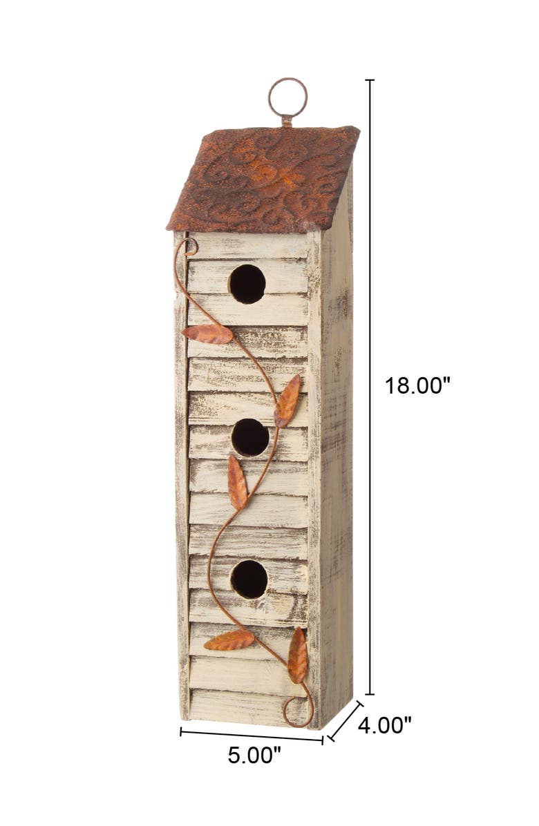 Glitzhome 18"H Hanging Distressed Solid Wood 3-Tier Window Shutters Birdhouse, Alternate, color, White