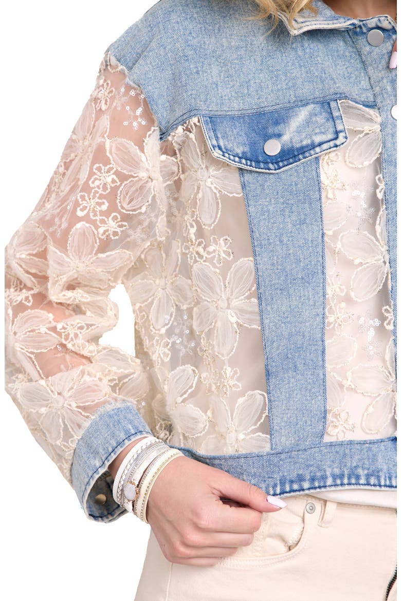 Denim Lace Trucker Jacket, Alternate, color, BLUE