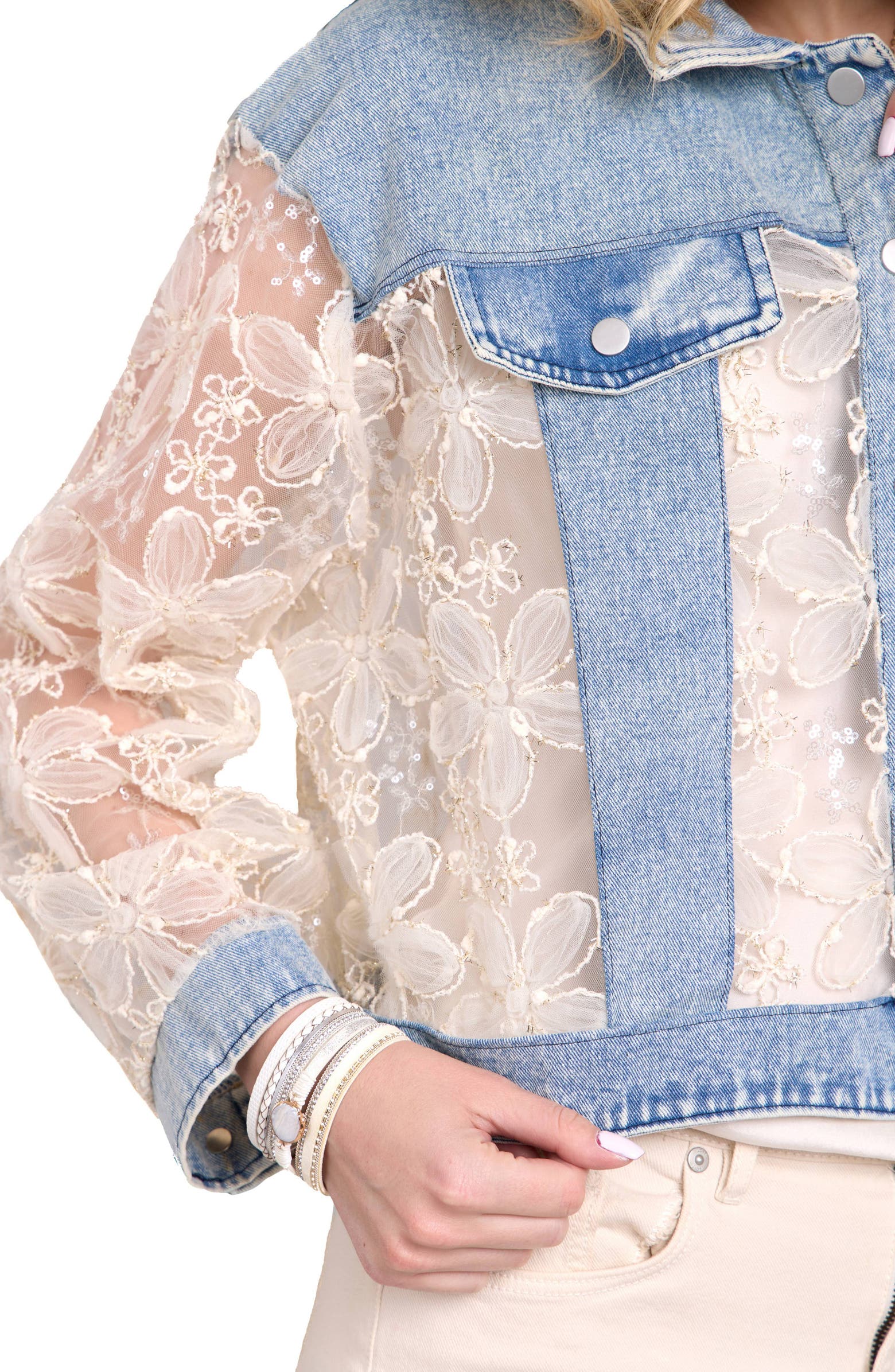 SAACHI Denim Lace Trucker Jacket | Nordstromrack