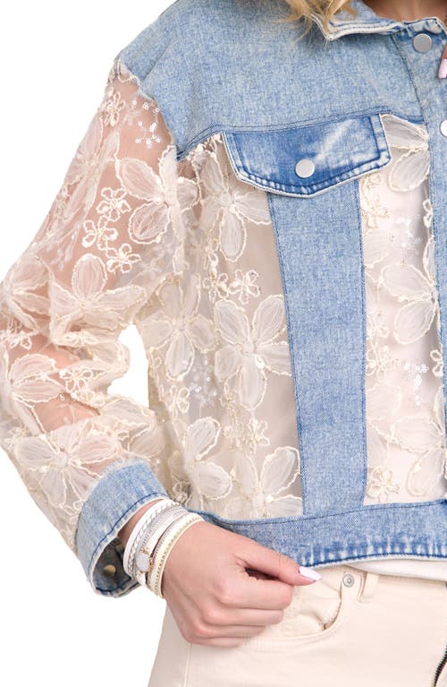 Saachi Denim Lace Trucker Jacket In Blue