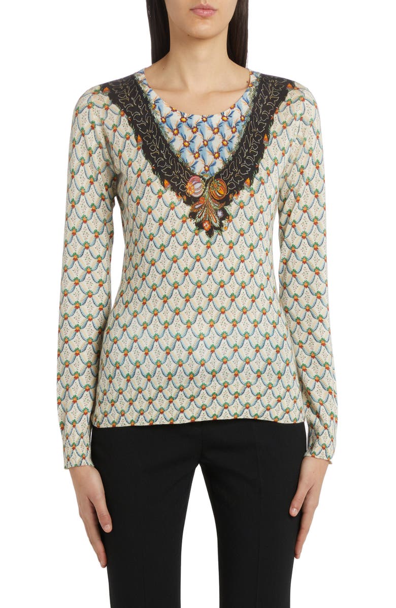 Etro Mixed Print Silk & Cashmere Sweater, Main, color,