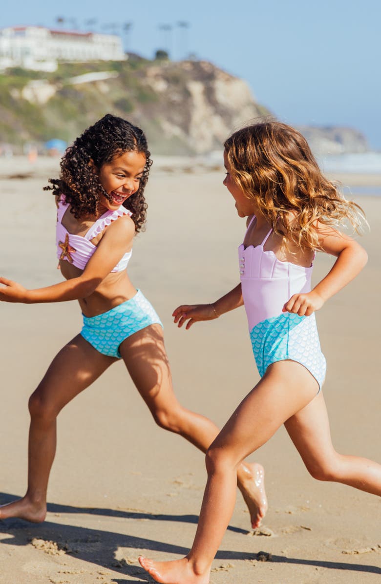 Feather 4 Arrow Kids' Sea Star Appliqué UPF 50+ Two-Piece Swimsuit, Alternate, color, Pop Pink