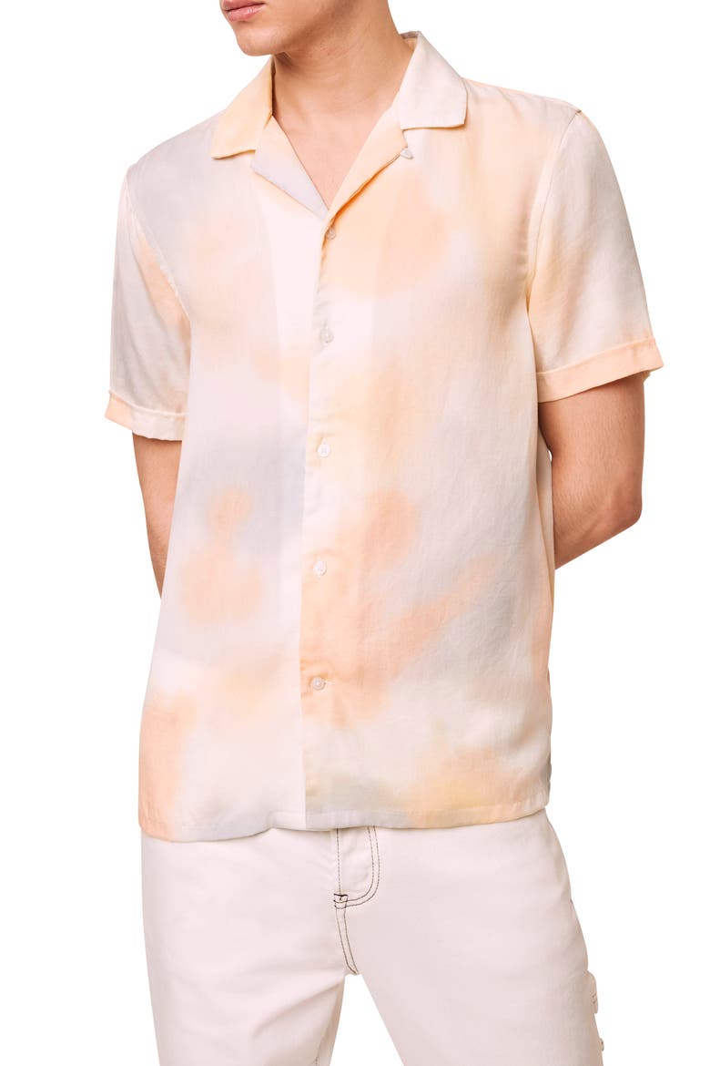 Slim Fit Tie Dye Short Sleeve Button-Up Camp Shirt, Main, color, DUSTY BLUE TIE DYE