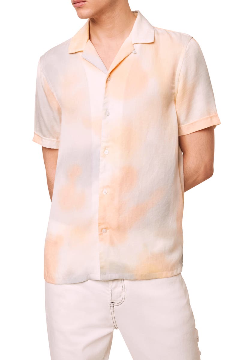 French Connection Slim Fit Tie Dye Short Sleeve Button-Up Camp Shirt, Main, color, 
