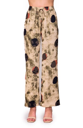 Melloday Print Satin Pull-on Pants In Neutral
