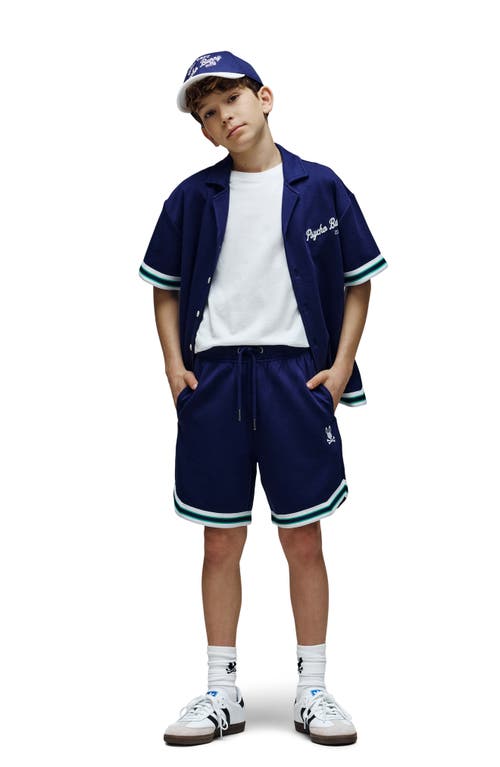 Psycho Bunny Kids' Basil Taped Drawstring Shorts In Blue