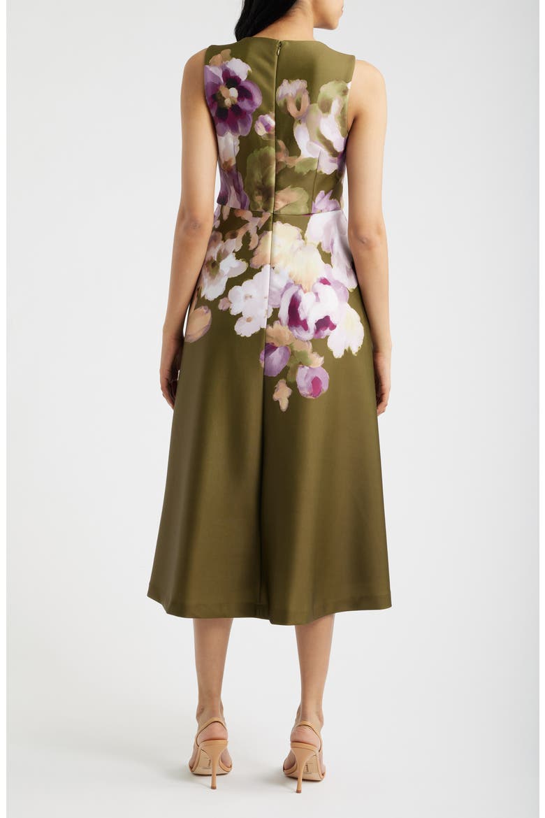 Floral Print Sleeveless Satin Midi Dress, Alternate, color, IVY MULTI
