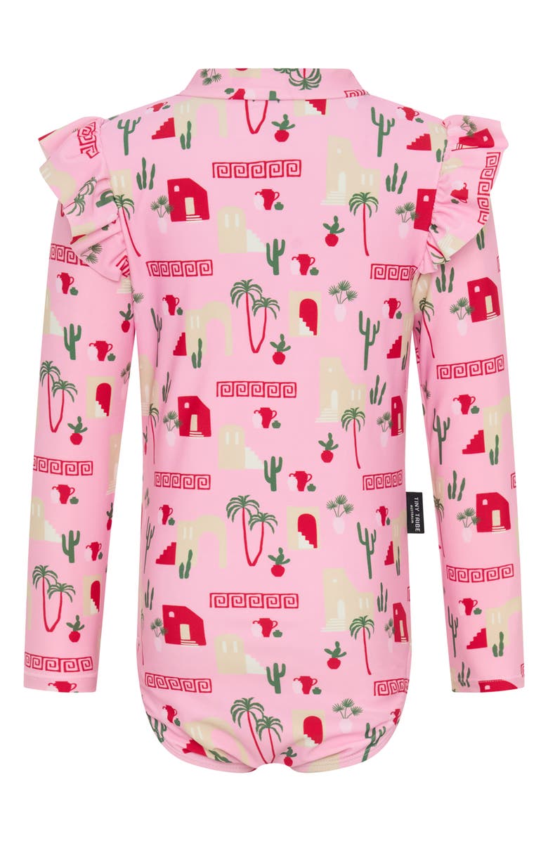 TINY TRIBE Kids' Mediterranean Long Sleeve Rashguard Swimsuit, Alternate, color, Pink