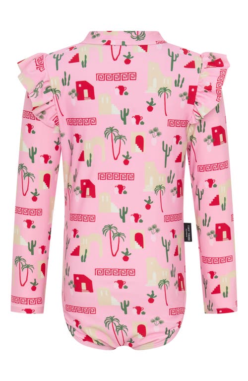 Tiny Tribe Kids' Mediterranean Long Sleeve Rashguard Swimsuit In Pink