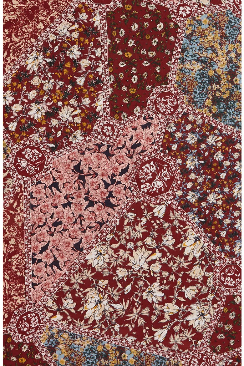 Floral Print Tassel Silk Scarf, Alternate, color, RED PATCHED HEIRLOOM