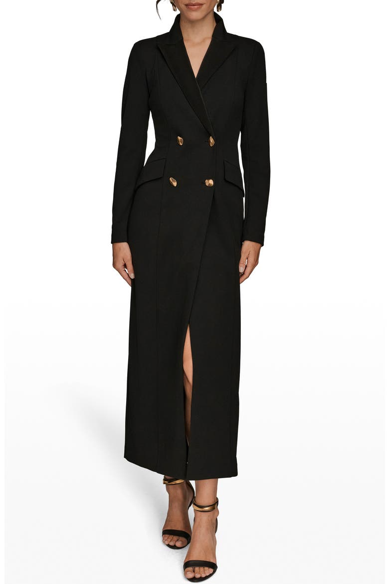 Double Breasted Long Sleeve Crepe Blazer Gown, Main, color, BLACK/ BLACK