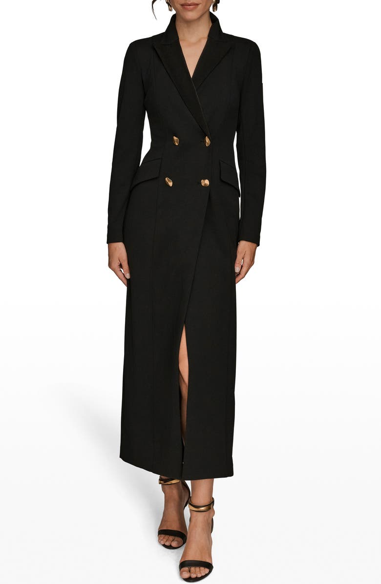 Donna Karan New York Double Breasted Long Sleeve Crepe Blazer Gown, Main, color, Black/ Black