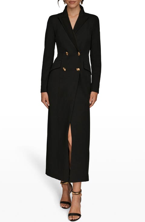 Double Breasted Long Sleeve Crepe Blazer Gown