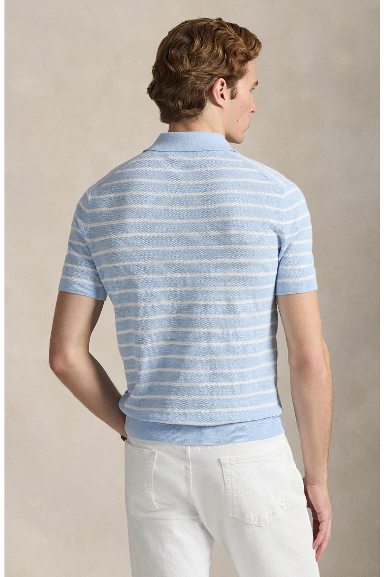 Stripe Cotton & Linen Polo Sweater, Alternate, color, OFFICE BLUE COMBO