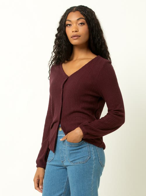 Single Stitch Cable Knit Cardigan In Burgundy