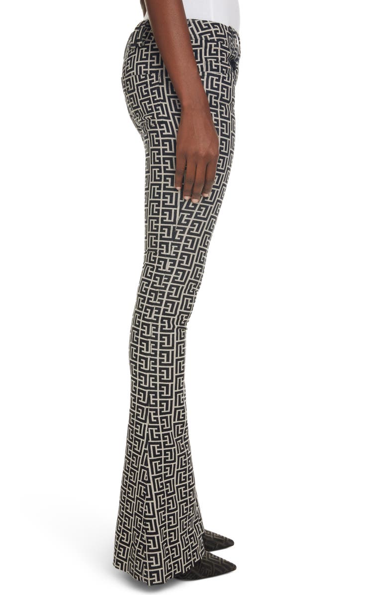 Balmain Monogram Jacquard Wool Bootcut Pants, Alternate, color, 