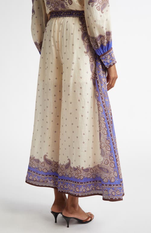 Shop Zimmermann Maxine Paisley Crop Ramie Wide Leg Pants In Purple Paisley